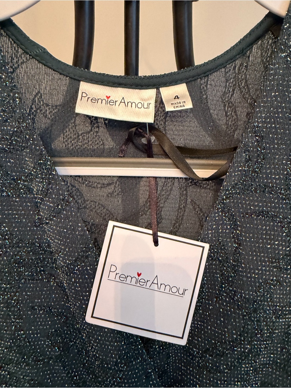 NWT Premier Amour Hunter Green Metallic Shimmer Faux Wrap Ruched Bodycon Dress - Picture 5 of 8